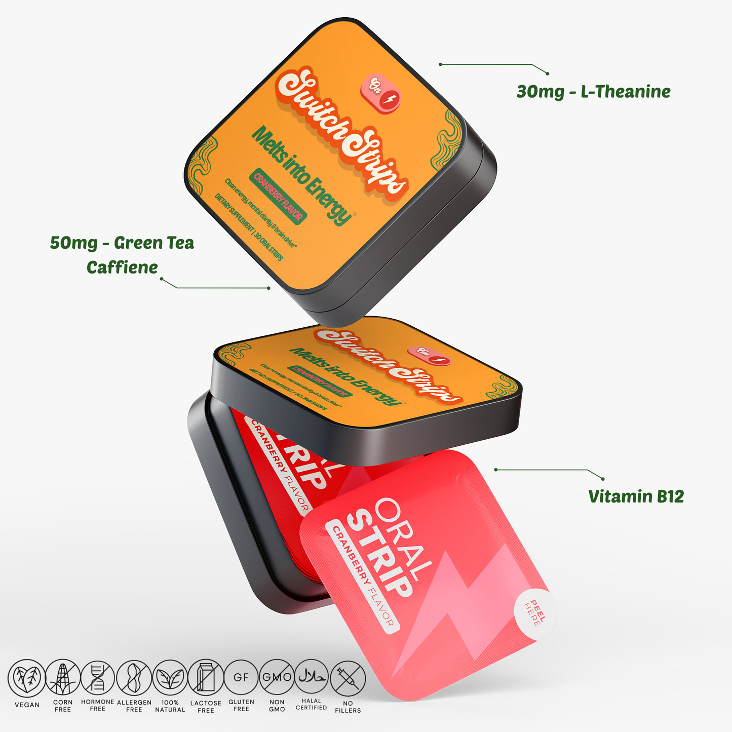 Energy Support Strips — with Green Tea Caffeine, L-Theanine & Vitamin B12