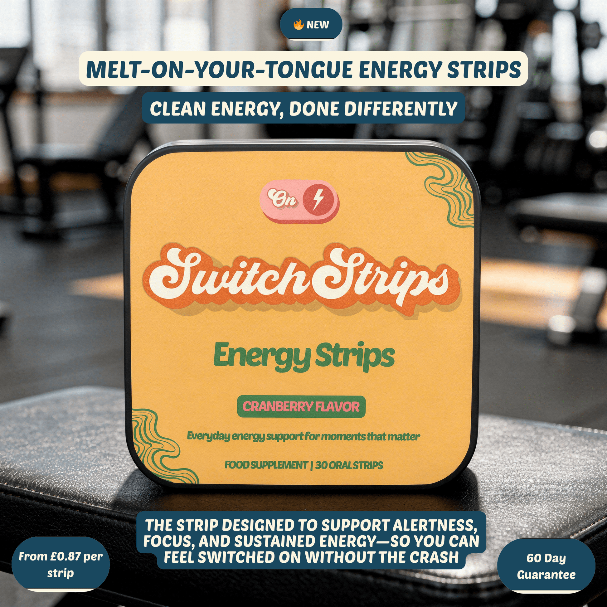 Energy Support Strips — with Green Tea Caffeine, L - Theanine & Vitamin B12 - Switch Strips