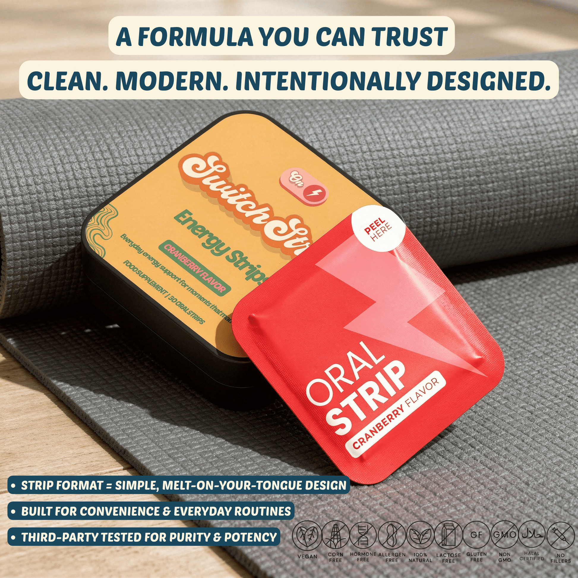 Energy Support Strips — with Green Tea Caffeine, L - Theanine & Vitamin B12 - Switch Strips